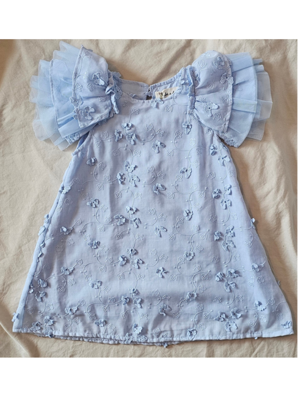 Toddler Girls Doe a Deer Blue Floral Embroidered Flutter Sleeve Dress Size 2T